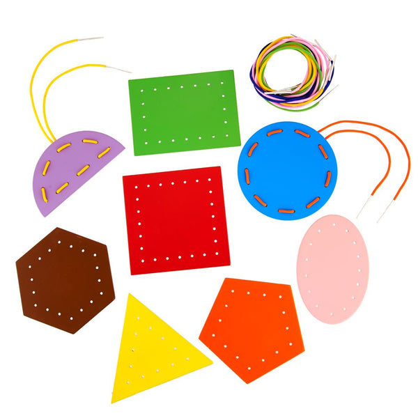 EeBoo Shapes & Patterns Lacing Cards – Fädelkarten Mit Formen & Mustern Für Kinder | Lernspielzeug ELCGEO